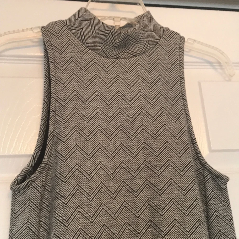 Free People Twiggy Herringbone Mock Neck Drop Waist Mini Dress Black